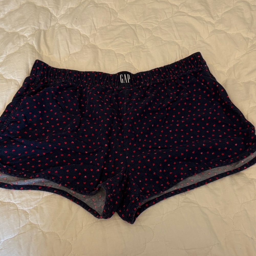 GAP Women's Navy Sleep Shorts with Red Heart Pattern
